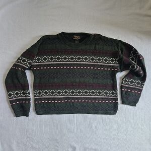 Eddie Bauer Womens Green Patterned Crewneck Sweater